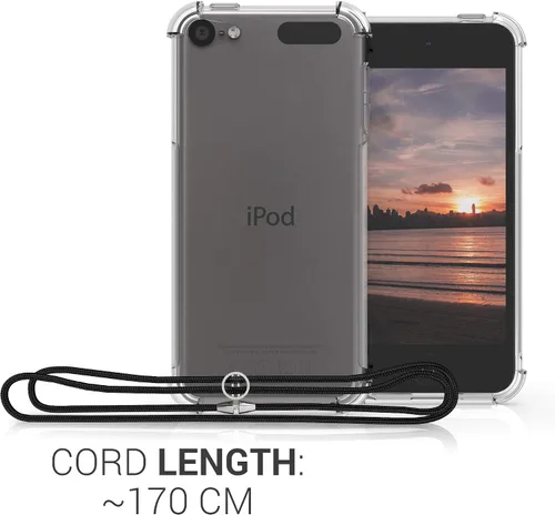 Vista 3 de kwmobile Funda cruzada compatible con Apple iPod Touch 6G / 7G (6ª y 7ª generación), funda de TPU transparente con correa para el cuello, negro