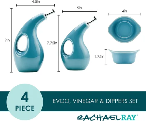Vista 2 de Rachael Ray Serveware Ceramics AOVE y Ramekin - Juego de 4 piezas, color azul agave