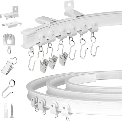Vista 11 de KOLAKO Riel de cortina de techo, riel de cortina flexible y plegable para montaje en pared o techo, negro, sistema de rieles de cortina curvados