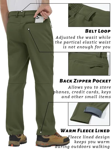 Vista 3 de TACVASEN Pantalones de nieve para hombre, resistentes al agua, pantalones de trabajo para senderismo, forro polar, forro polar, pantalones de esquí