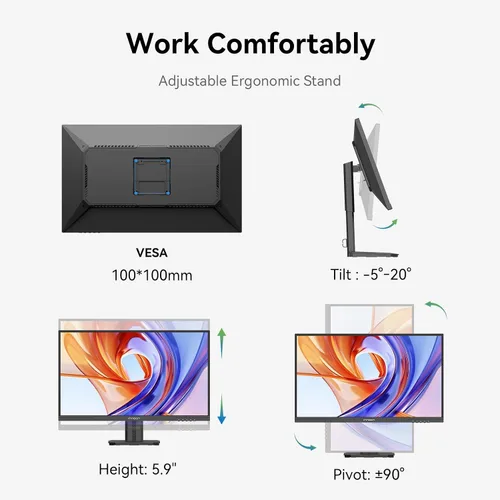 Vista 8 de INNOCN Monitor USB-C diario 4K de 27" para computadora portátil