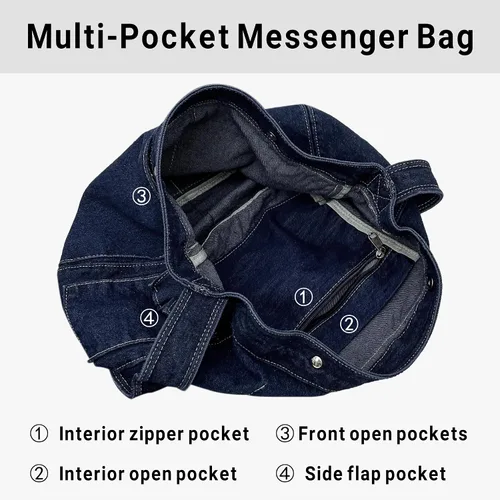 Vista 3 de Bolso bandolera de mezclilla, bolso cruzado grande tipo hobo, bolso de hombro casual, bolso de mano de jean para mujeres y hombres