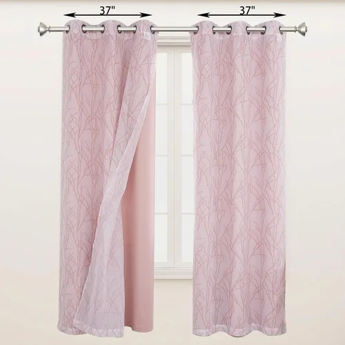 Vista 7 de BONZER Cortinas para Mezclar y Combinar - 2 Piezas de Cortinas Transparentes con Estampado de Ramas y 2 Piezas de Cortinas Opacas para Dormitorio