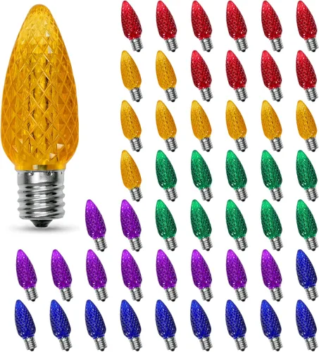 Vista 9 de Paquete de 50 luces LED C9 de Navidad, inastillables, impermeables, cálidas, 2700 K, plástico Cálido paquete de 50