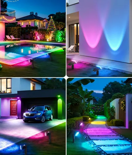 Vista 4 de LETMY Solar Lights Outdoor Waterproof IP65, 4 Pack Solar Spot Lights Outdoor with 2 Big LEDs, 2-in-1 Wall Lights & 8 Modes Solar Landscape