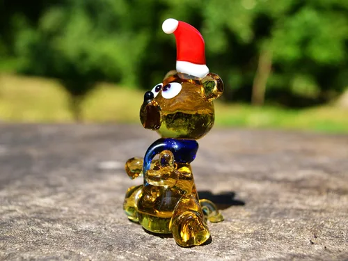 Vista 3 de Figura de oso de cristal amarillo – Escultura en miniatura soplada a mano estilo Murano – Adorno de oso coleccionable para estante o escritorio