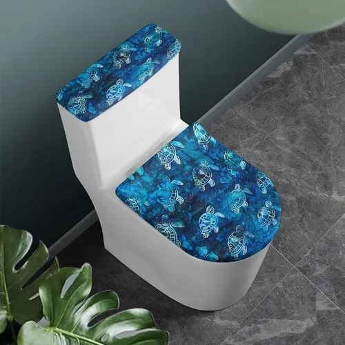 Vista 14 de Flashideas Juego de cubierta para tanque y tapa de inodoro con estampados de patas de perro coloridas - Elástico, se adapta a la mayoría de tanques