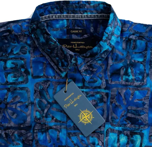 Vista 5 de Camisa hawaiana de manga corta Batik 100% algodón para hombre, ajuste clásico