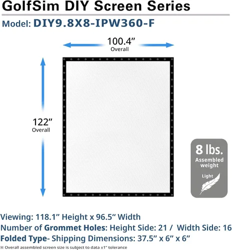 Vista 2 de Elite Screens - Pantalla de impacto de golf de 9.8 x 8 pies con ojales, pantalla de proyección multideporte para simuladores de golf en casa