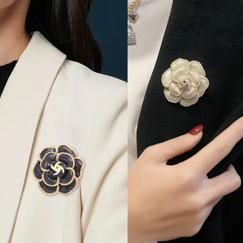 Vista 6 de Broche de flores de 2 piezas, pétalo, elegante, exquisito broche de arte para mujeres, boda, banquete, fiesta, broche simple, Zinc Perla