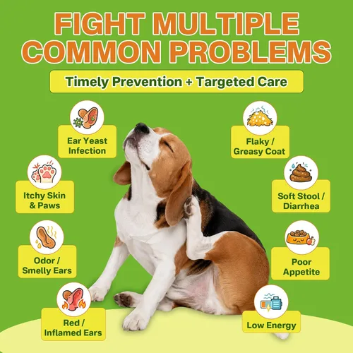 Vista 4 de puyrzoe Tratamiento natural de infección por levaduras para perros, picazón en las orejas, piel, patas y alivio de alergias, tratamiento de levadura