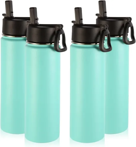 Vista 47 de Volhoply Botellas de agua aisladas de 22 onzas con tapa con popote, botella deportiva de acero inoxidable con asa, vasos de agua de viaje de metal