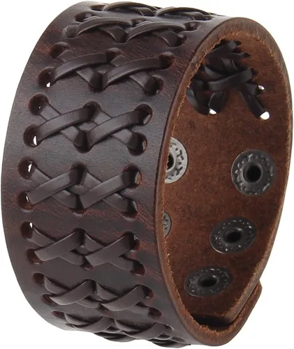 Vista 55 de Jeilwiy Pulseras de cuero punk para hombres, pulseras hechas a mano, brazalete ancho, joyería trenzada, color negro y marrón, ajustable, regalos