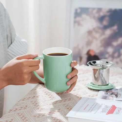 Vista 4 de CEEFU Taza de Té de Porcelana con Infusor y Tapa, Tetera con Filtro y Posavasos, Taza de Té de Hojas Sueltas Infusor Preparador, 16 OZ para Verde