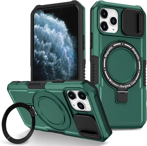 Vista 56 de Funda magnética para iPhone 11, soporte de anillo con ventana corrediza, funda protectora mate a prueba de golpes para iPhone 11 6.1, fundas