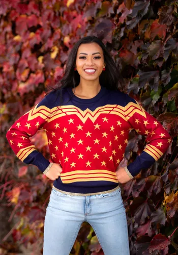 Vista 2 de Suéter Navideño Feo de Wonder Woman Azul Oscuro para Adultos Multicolor