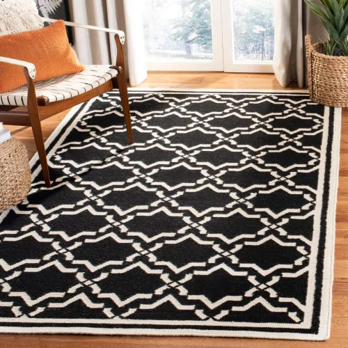 Vista 27 de SAFAVIEH Dhurries Collection DHU545A - Alfombra decorativa de lana de alta calidad hecha a mano de 2 x 3 pies, color chocolate y marfil