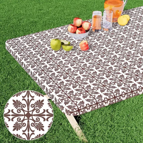 Vista 20 de Misaya - Mantel de vinilo rectangular, mantel elástico con respaldo de franela, 100% impermeable, cubierta de plástico para mesas plegables de 4