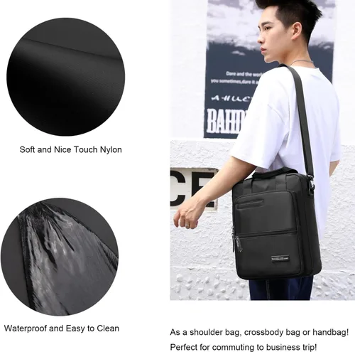 Vista 6 de zhongningyifeng Bolso bandolera para portátil de 14 pulgadas para hombre, de nailon, grande, impermeable, casual, negro, para trabajo, viajes, al