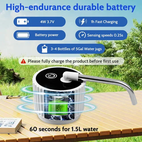Vista 6 de Dispensador de agua de campamento para botella de 5 galones, bomba de botella de agua eléctrica portátil con carga USB, bomba universal de micro
