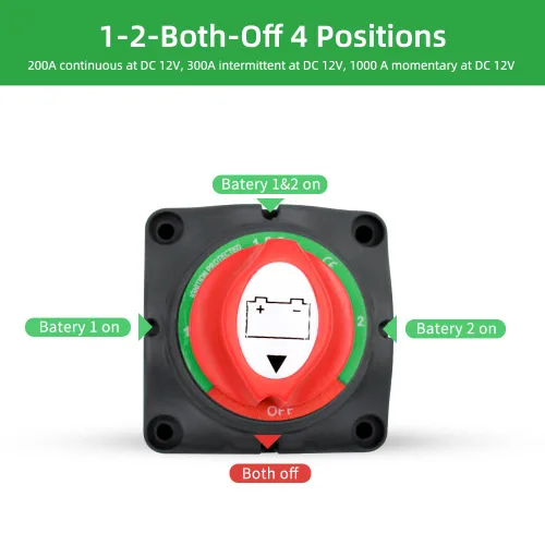 Vista 5 de Interruptor de batería de 1-2-2-ambos apagados, 12-48V 200A de alta corriente impermeable desconecta interruptores maestros de corte para automóvil