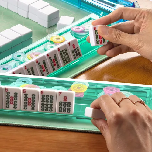 Vista 7 de American Mahjong Set con alfombrilla y bastidores, 166 azulejos