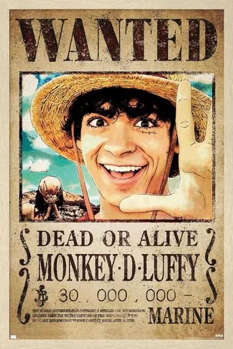 Vista 7 de Trends International Netflix One Piece - Póster de pared de Luffy Wanted, 22.4 pulgadas de largo x 14.7 pulgadas, versión enmarcada en blanco