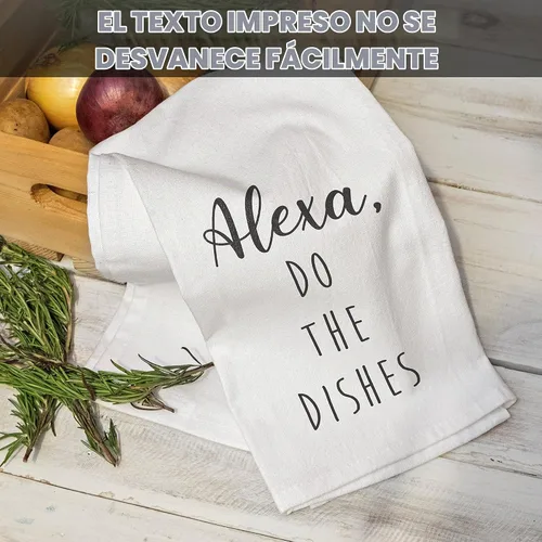 Vista 8 de MAINEVENT Alexa Do The Dishes - Toalla de cocina de algodón blanco de 18 x 24 pulgadas