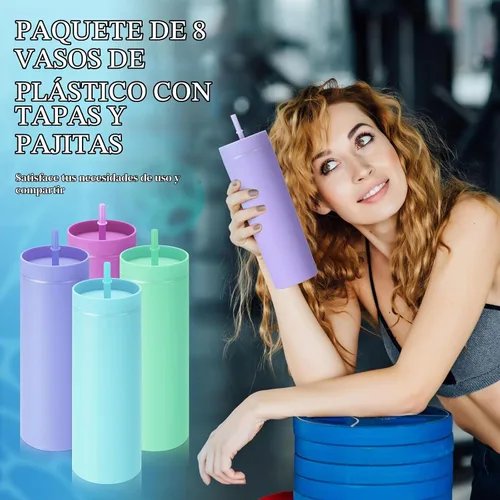 Vista 4 de Baderke - Paquete de 8 vasos delgados de 16 onzas a granel con tapa y Verde claro