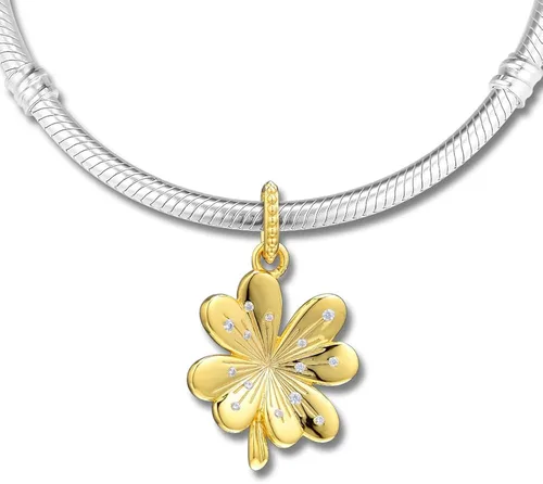 Vista 5 de MYXKHYLL Pandora Unique Temperament 925 SilverDazzling Lucky Cuatro Leaf Trébol Charm Plata Sterling Jewelry Fit Original Bracelet Kralen Berloque