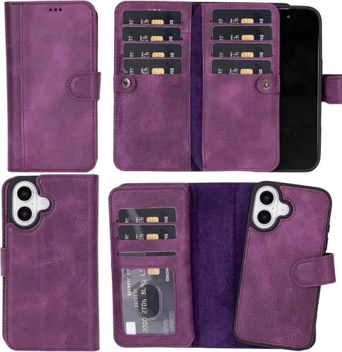 Vista 28 de HARDISTON Funda de piel auténtica de alta calidad hecha a mano para iPhone 7/8 / SE doble folio tarjetero - Funda magnética desmontable - Soporte