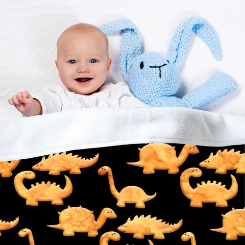 Vista 7 de Manta ligera de franela de dinosaurio de nuggets de pollo, regalos para niñas y mujeres en todas las estaciones, para cama, sofá, 30 x 40 pulgadas