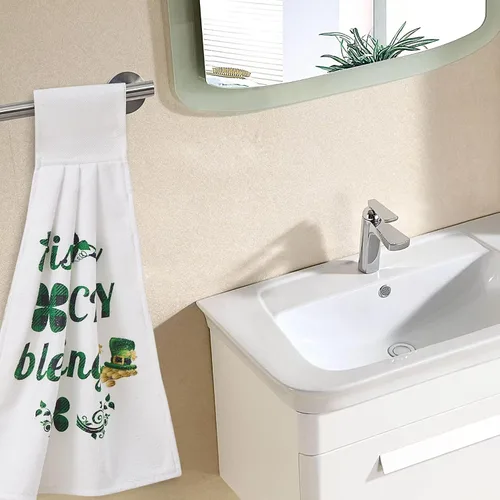 Vista 4 de Toallas Colgantes de Trébol del Día de San Patricio para Cocina Juego de 4 Toallas de Mano con Lazo para Decoración de Cocina y Baño, Tréboles