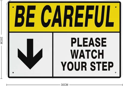 Vista 2 de Letreros de advertencia de flecha para propiedad con texto en inglés «Be Careful Please Watch Your Step Down» para el hogar, patio, dormitorio