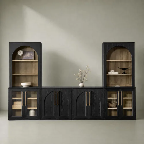 Vista 14 de mopio Blake Centro de entretenimiento de 4 piezas con almacenamiento, cómoda gabinete de almacenamiento modular de granja moderna soporte para TV