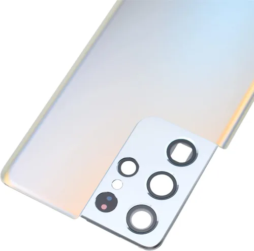 Vista 3 de Phantom - Cubierta trasera de cristal acrílico plateado para Samsung Galaxy S21 Ultra 5G con marco de cámara trasera, cubierta de vidrio de cámara