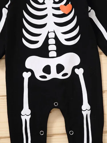 Vista 4 de Mameluco de Halloween para bebé recién nacido traje de esqueleto con sombrero