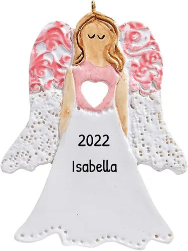 Vista 10 de Adorno de ángel personalizado 2025 – Adorno de ángel bebé rubio para niño, reloj de halo dorado, adornos de Navidad para bebé para alas de árbol