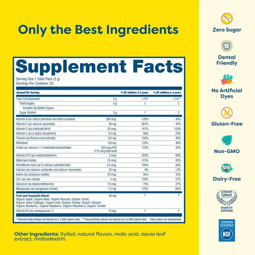 Vista 7 de Hiya Multivitamínico para niños, más de 15 vitaminas y minerales esenciales con frutas y verduras para mayores de 2 años, apoya el crecimiento