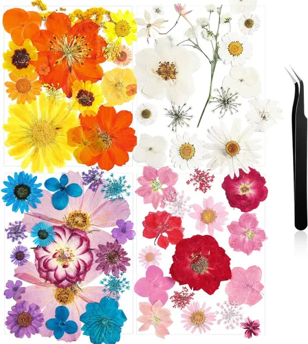 Vista 12 de Nuanchu Flores secas prensadas negras para manualidades, flores secas góticas, flores silvestres prensadas naturales a granel con pinzas para molde