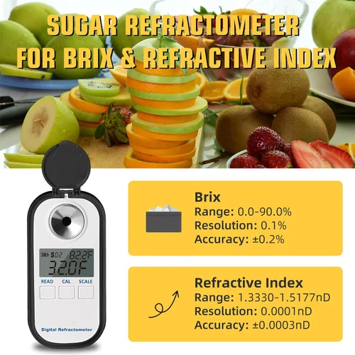 Vista 4 de Refractómetro digital de azúcar 0-90.0% refractómetro Brix Probador de contenido de azúcar con refractómetro de compensación automática