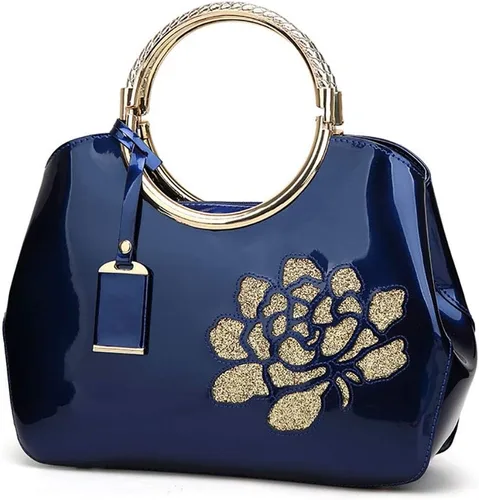 Vista 10 de Bolso de las mujeres, bolso del cuero de la charol, bolso elegante del bordado de la flor del bolso de la manija superior