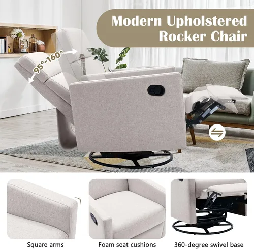 Vista 5 de LUMISOL Silla reclinable giratoria para adultos, silla deslizante para guardería, sofá individual reclinable manual, tapizada en lino, con respaldo