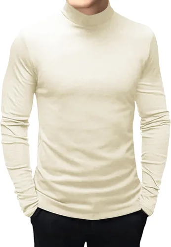 Vista 7 de Mens T Shirt Long Sleeve Basic Mock Turtleneck Pullover Thermal Solid Tops Verde militar