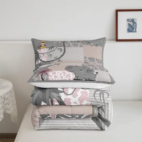 Vista 6 de Lindo Juego de Edredón de Elefante Juego de Ropa de Cama de Animales de Dibujos Animados para Niños Niñas Mujeres Adultos Edredón de Hojas