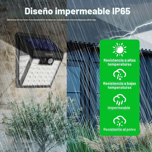 Vista 6 de Luces solares al aire libre, luz de pared con sensor de movimiento de 72 LED, IP65 impermeable y 3 modos de iluminación, luz de seguridad
