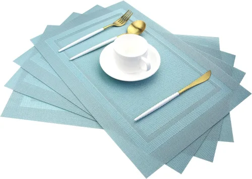 Vista 24 de PIGCHCY Juego de 4 manteles individuales en forma de cuña para mesa de comedor, tejido cruzado, lavables, resistentes al calor, manteles Bambúes