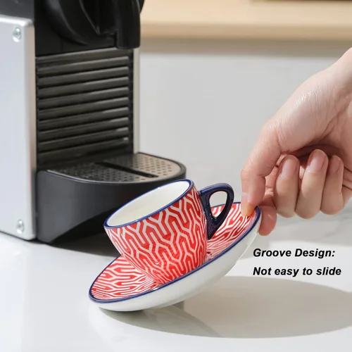 Vista 4 de Selamica Tazas de café expreso de cerámica de 2 onzas, juego de tazas de café expresso pequeñas con platillos, mini tazas demitasse de porcelana