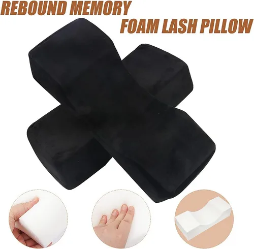 Vista 6 de Almohada de extensión de pestañas de terciopelo, almohada de cuello de espuma viscoelástica para salón de belleza para injerto de pestañas, Negro