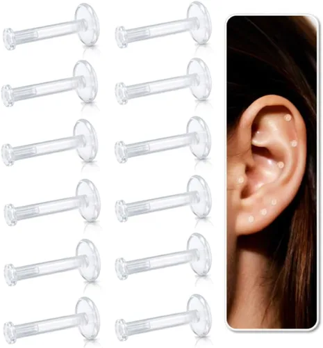 Vista 8 de Juego de 12 aretes de nariz transparentes para el trabajo, para mujeres y hombres, 12 piezas de 18G 20G Bioflex de plástico en forma de L, retenedor